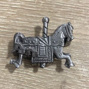 VTG Torino Pewter Jewelry Carousel Horse Necklace Brooch Earrings Trinket Box